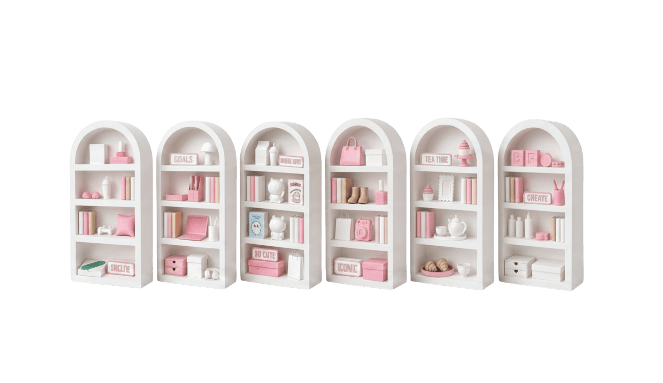 the shelfie collection — six handmade miniature shelves